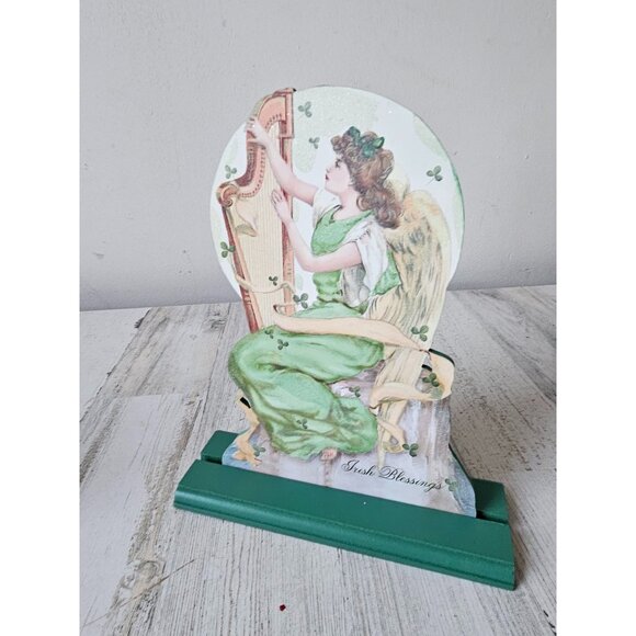 Ohio St Patrick's Day harp angel cherub sign decor glitter green spring home dec - Picture 1 of 9
